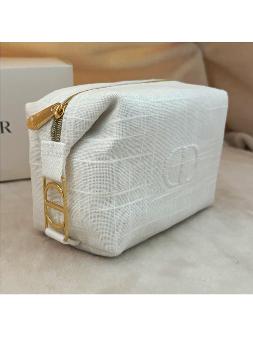 Dior make up pouch white with gold t hardware
